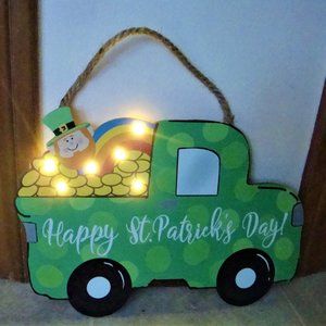 St. Patrick's Day Truck lighted Plaque 12" X 8" hanging